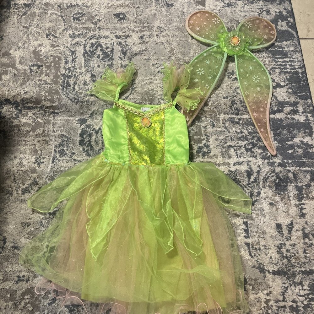 Disney Store Tinkerbell Green Feather Costume Dress Girl's 9/10